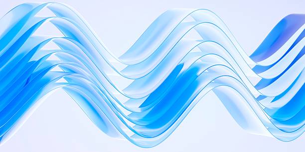 istock Abstract light blue glass ribbon waves with layered transparency and soft gradient background, 3d render 2254865805
