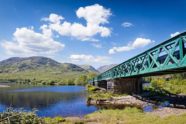 A historic railway bridge over the Orchy River flowing into Lake Awe