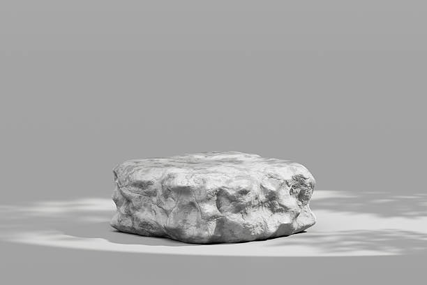 istock Rough Stone Podium Display Stand Mockup With Concrete Rock Texture And Grey Background For Product Showcase Platform 2254868895