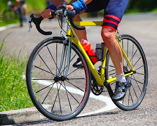 Sport event poster, banner. Man, athlete in uniform, cyclist in motion on bike isolated on white studio background. Concept of sport, active and healthy lifestyle, speed, endurance, hobby