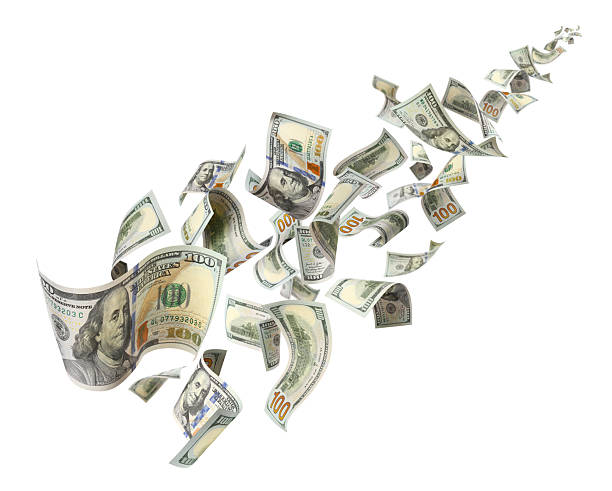 istock Flying hundred dollar banknotes, isolated on white background 2254877929