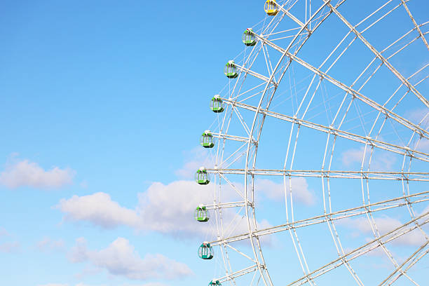 A giant Ferris wheel against blue sky.