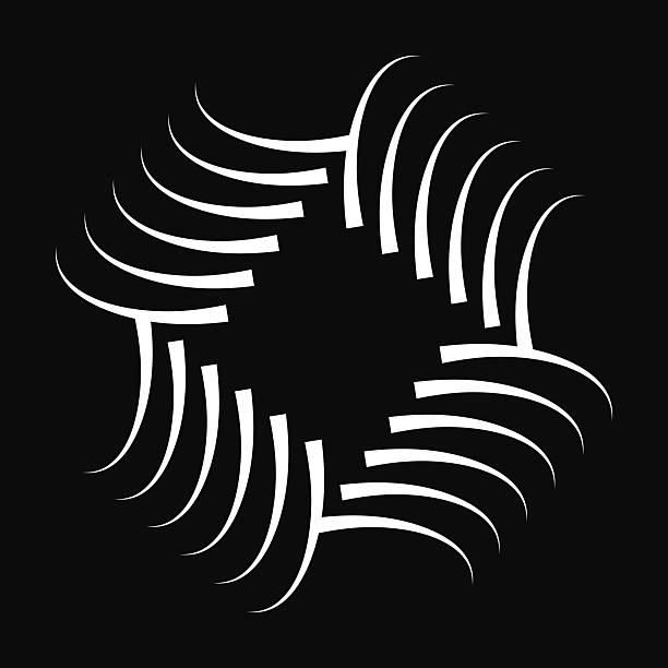 black and white curve stripe turning geometric icon, abstract flower symbol,motion swirl sign,minimal curve widget vector illustration