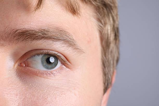 Half portrait of serious hispanic teenager boy looking at camera isolated on blue background.