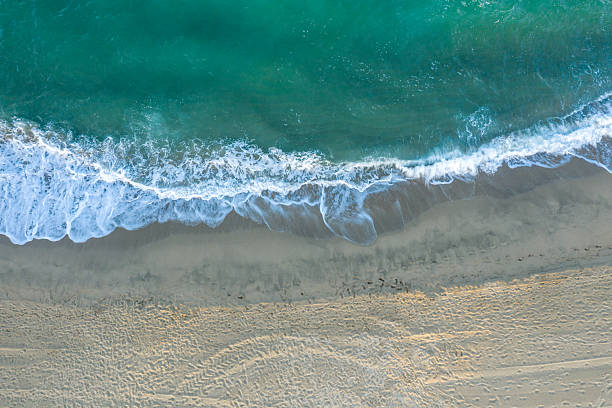 istock Top down view of turquoise sea and sandy beach 2254889688