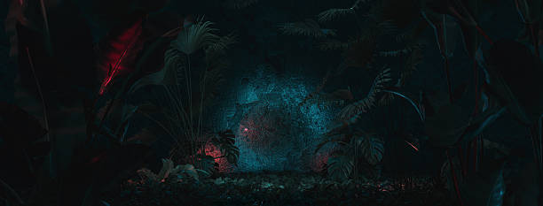 istock 3d rendering of epic forest backdrop with light spot surrounded 2254889840