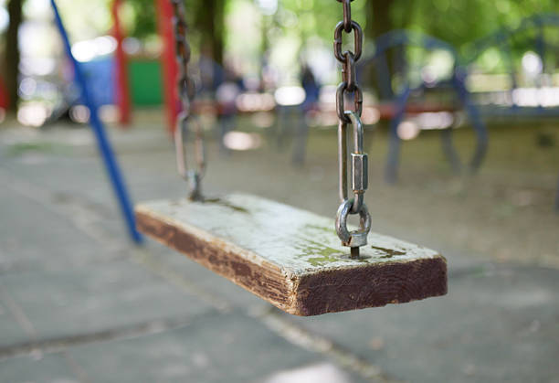 Old wooden swing on a playground