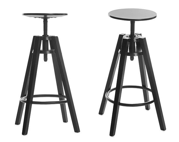 Black bar stool isolated on white, collage. Used furniture