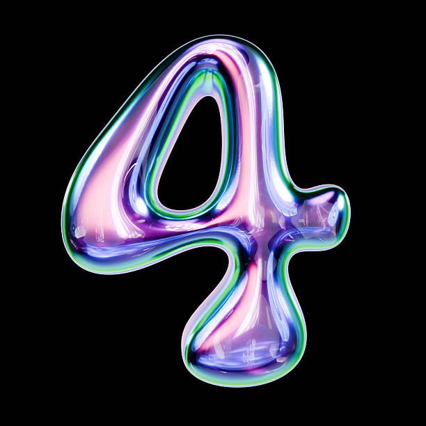 Liquid metal font Number 4 FOUR 3D rendering illustration isolated on black background
