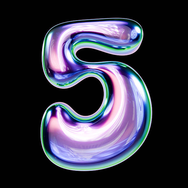 Liquid metal font Number 5 FIVE 3D rendering illustration isolated on black background