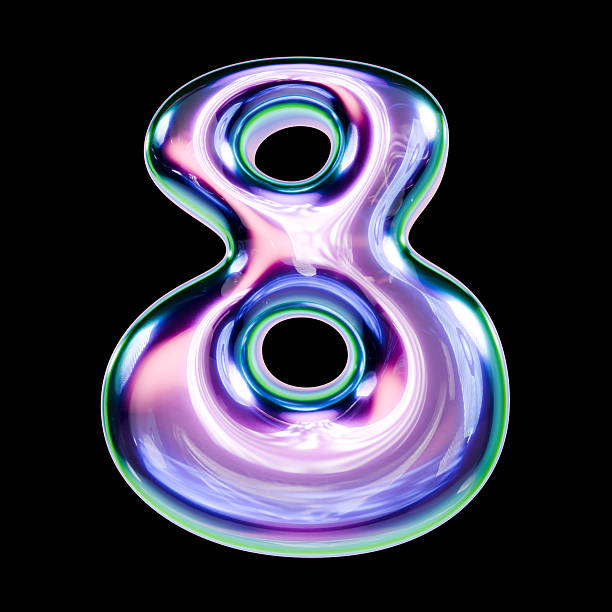 Liquid metal font Number 8 EIGHT 3D rendering illustration isolated on black background