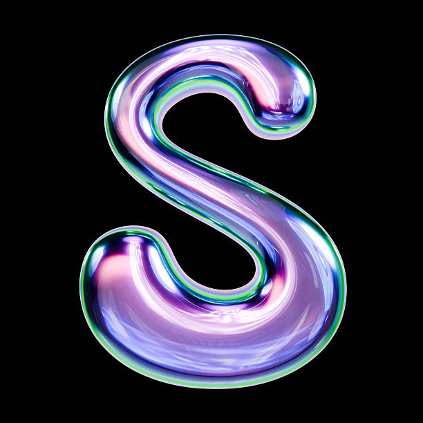 Liquid metal font Letter S 3D rendering illustration isolated on black background