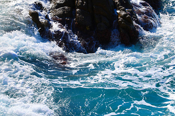 Beach by the sea with foam and spray from the waves