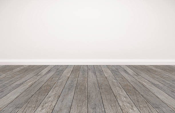 istock Old wood floor and white wall, empty room for background 2254905820