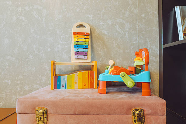 A collection of child toys representing play, learning, and creativity during childhood. These toys symbolize imagination, development, and fun, commonly associated with early education and family life.