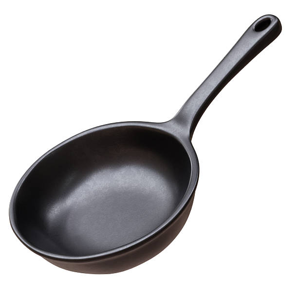 Empty metal frying pan isolated on white, long handle, Cooking utensil. 3d render