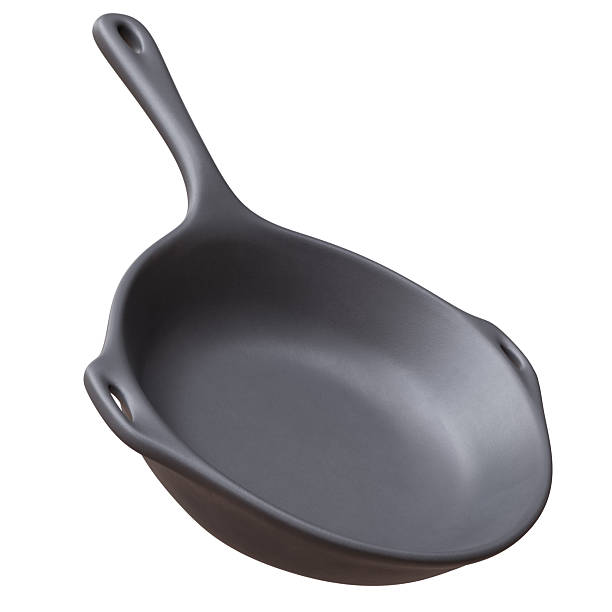 Black iron pan isolated on white background. copy space.