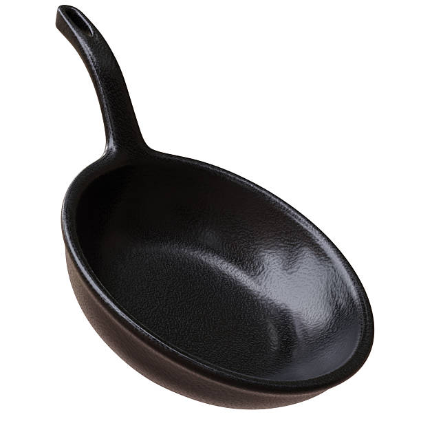 Empty metal frying pan isolated on white, long handle, Cooking utensil. 3d render