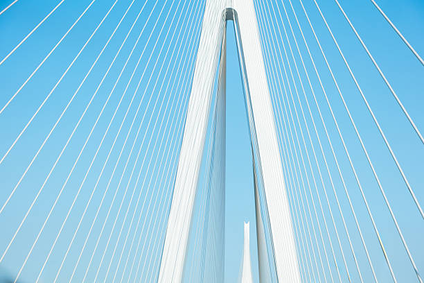 Millau, France - August 11, 2013: Designed by British architect Sir Norman Foster the Millau Viaduct is a cable stayed bridge, which carries the A75 autoroute across the River Tarn valley in southern France. The bridge was opened in December 2004 and is slightly short of 2.5 km total length.