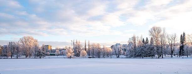Winter cityscape on the lakeshore. Lahti, Finland.