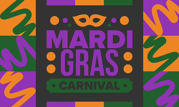 Mardi Gras Carnival in New Orleans. Fat Tuesday. Traditional holiday, celebration annual. Folk festival, costume masquerade, fun party. Carnival mask. Poster, card, banner and background. Vector