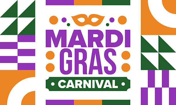 Mardi Gras Carnival in New Orleans. Fat Tuesday. Traditional holiday, celebration annual. Folk festival, costume masquerade, fun party. Carnival mask. Poster, card, banner and background. Vector