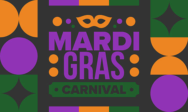 Mardi Gras Carnival in New Orleans. Fat Tuesday. Traditional holiday, celebration annual. Folk festival, costume masquerade, fun party. Carnival mask. Poster, card, banner and background. Vector