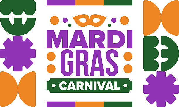 Mardi Gras Carnival in New Orleans. Fat Tuesday. Traditional holiday, celebration annual. Folk festival, costume masquerade, fun party. Carnival mask. Poster, card, banner and background. Vector