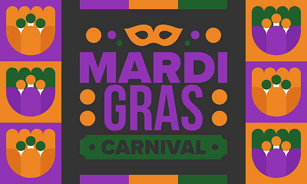 Mardi Gras Carnival in New Orleans. Fat Tuesday. Traditional holiday, celebration annual. Folk festival, costume masquerade, fun party. Carnival mask. Poster, card, banner and background. Vector