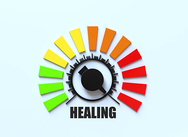 Healing measuring device with arrow and scale.