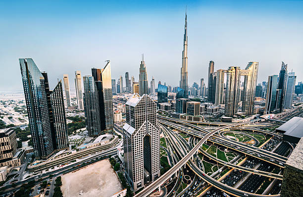 istock Dubai Cityscape With Skyscrapers And Freeway Interchange 2254950628