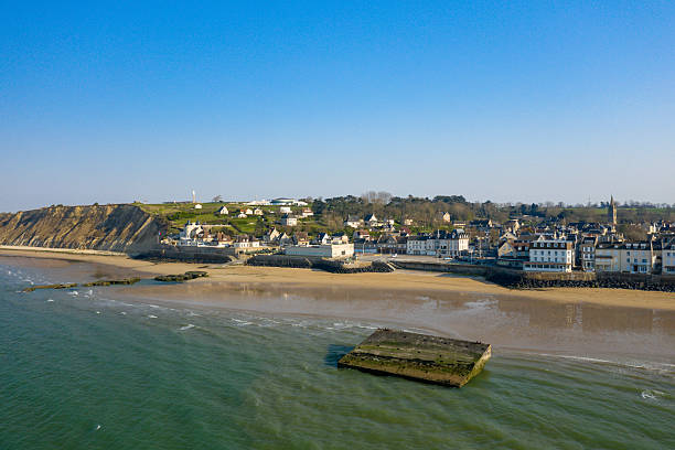 istock Aerial view of Arromanches-les-Bains coastline 2254963346