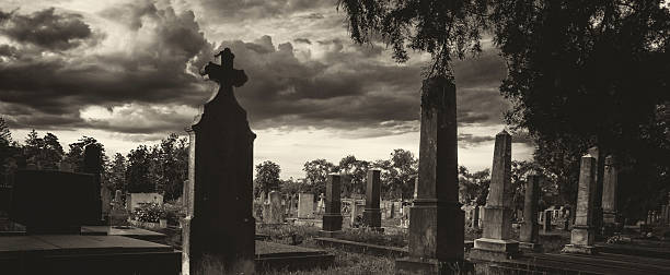 Old cemetery on the stormy day.
