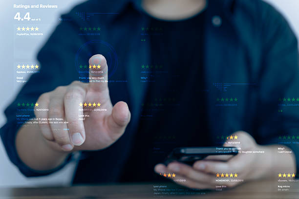istock Person interacting with virtual review screen showing multiple star ratings and feedback, illustrating customer experience and digital service evaluation. 2254974164