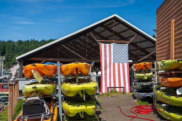Gig Harbor, USA - August 8, 2025. Boat shop in Gig Harbor, Washington, USA