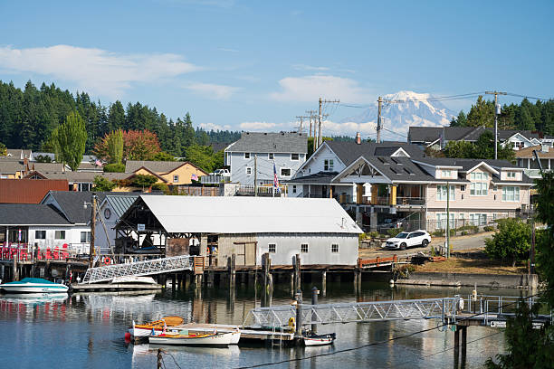 Gig Harbor, USA - August 8, 2025. Piers in Gig Harbor, Washington, USA