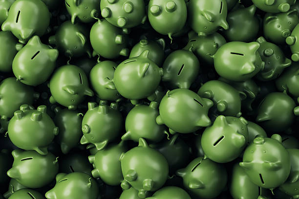 Green Porcelain Piggy bank Stack on Background