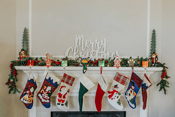 istock A Festive Fireplace Mantel with hanging stockings 2254998764