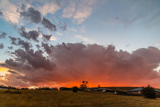 A twilight stormfront moves through Blayney, transforming the quiet countryside into a scene of luminous contrast.