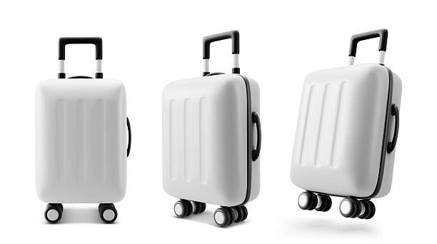 istock Vector 3D realistic white travel suitcase, cabin luggage. 3D realistic icon, travel concept. Vector illustration 2255003347
