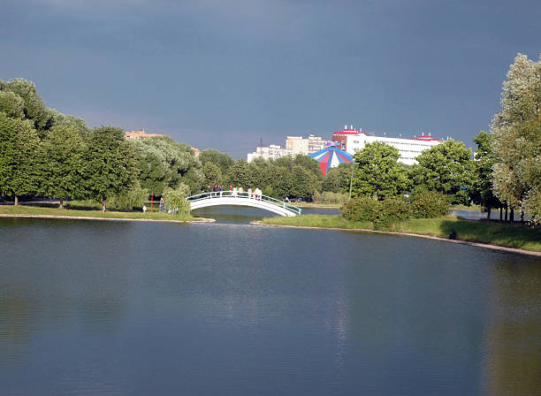 summer in city park at dry sunny day