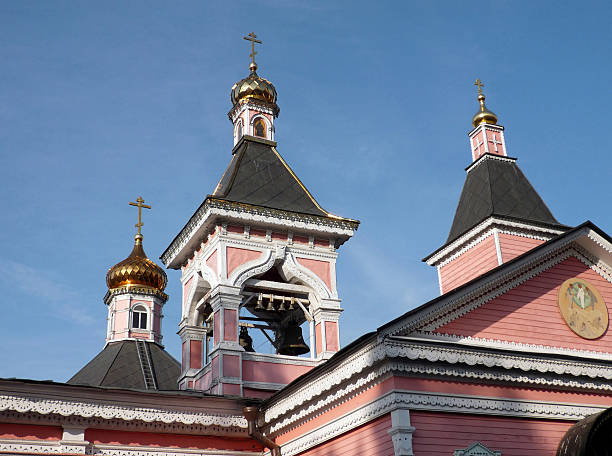 old wood temple bogorodskiy at sunny day