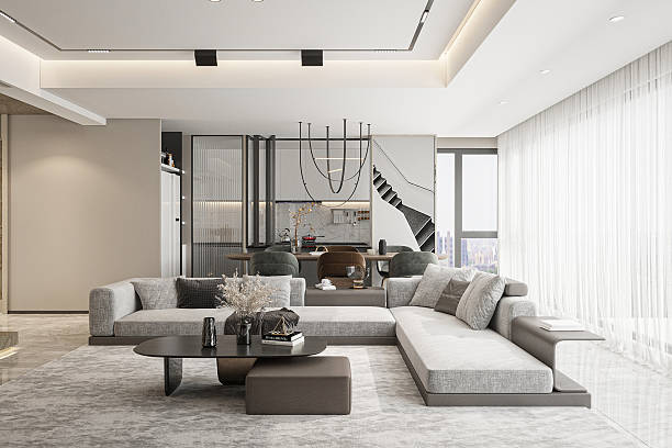 istock Modern Minimalist Living Room and Dining Area with Open Floor Plan 2255011370
