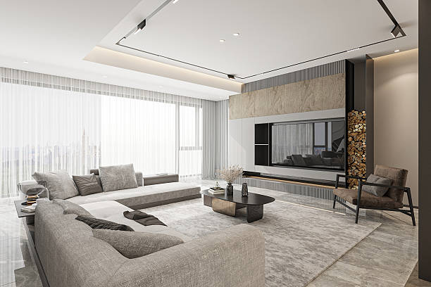 istock Modern Minimalist Living Room Interior with Large Windows and Natural Light 2255011406