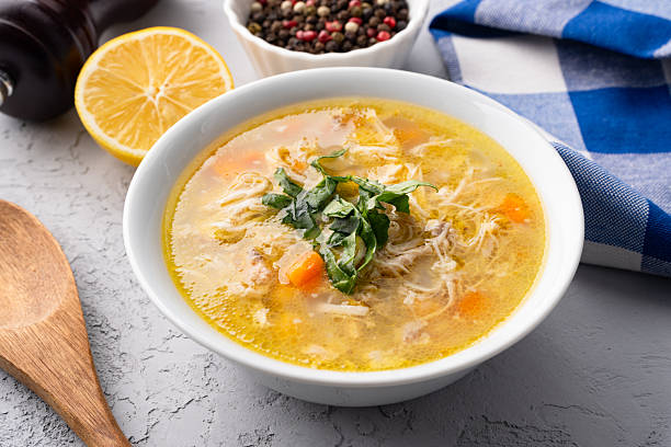 istock Delicious chicken soup with chickpeas served on an old stone table. 2255011482
