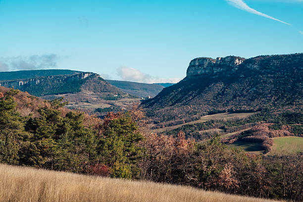 Landscape of mountains in Drome under a bright Winter day in France