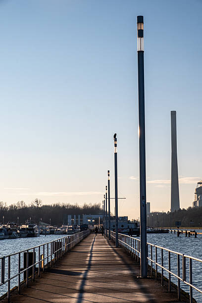 Werne, Germany – December 23, 2025: Marina pier on the Lippe River in Werne, showing a calm riverside environment and dock structures.