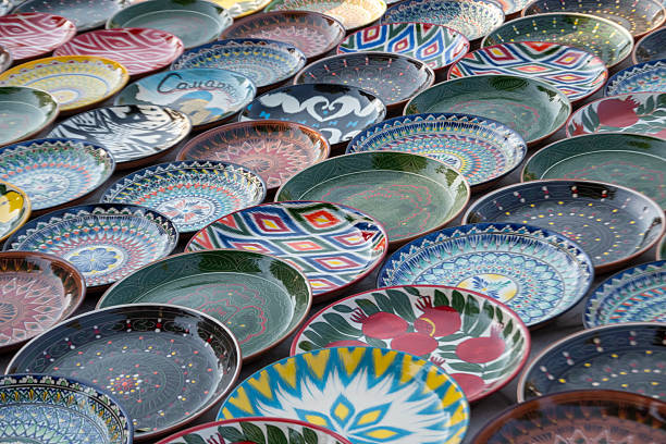 Vibrantly Painted Ceramic Dishes Showcasing Central Asian Artistry