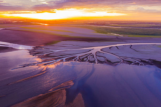istock Beautiful sunset, wetland dried-up river, texture overlooking 2255021544