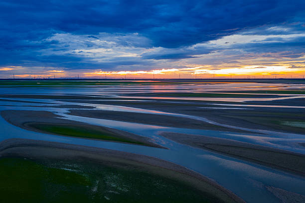 istock Beautiful sunset, wetland dried-up river, texture overlooking 2255021999